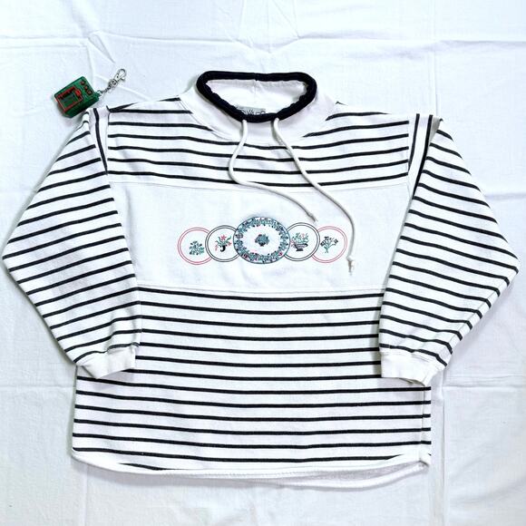 Vintage 90's Floral Embroidered Striped Sweatshirt - M - Picture 3 of 4